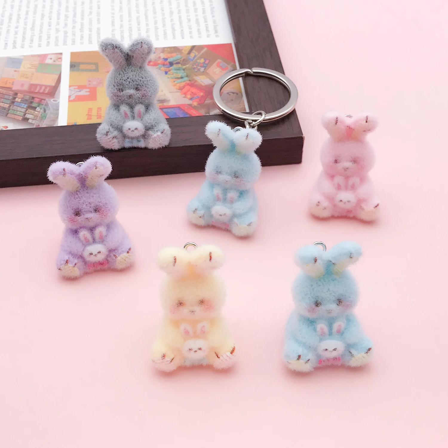 5pcs Resin Flocking Rabbit Pendant Jewelry Making DIY Earrings Charms for Jewelry Bracelets Necklace