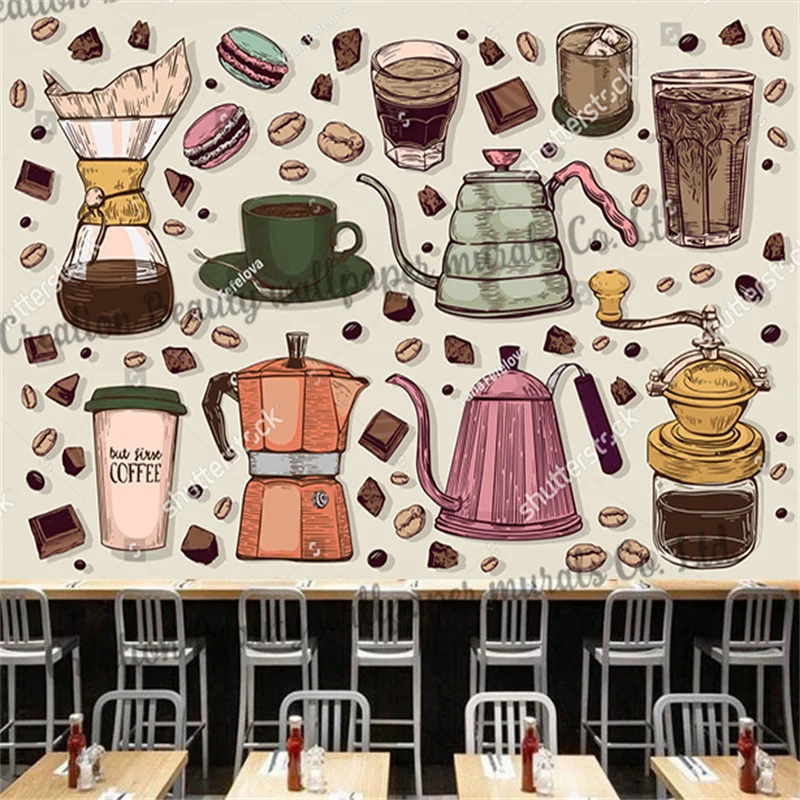 

Retro Coffee Pattern Wallpaper Cafe Afternoon Tea Cake Restaurant Coffee Shop Kitchen Background Papel De Parede Wall Paper