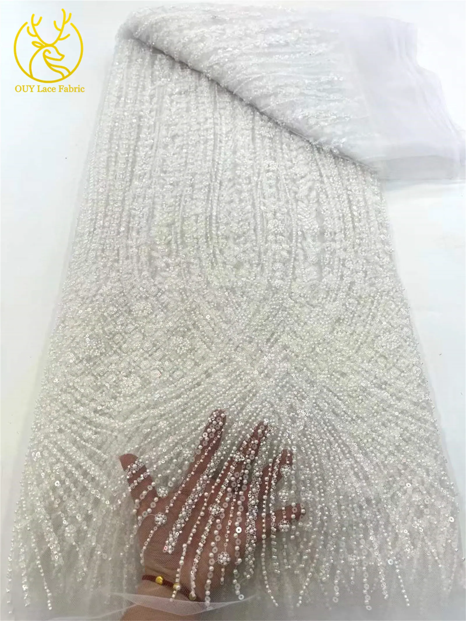 Африканская сетчатая кружевная ткань с блестками и бисером, 2024, высокое качество, синий модный дизайн, вечерние платья в сенегальском стиле, материал юбки