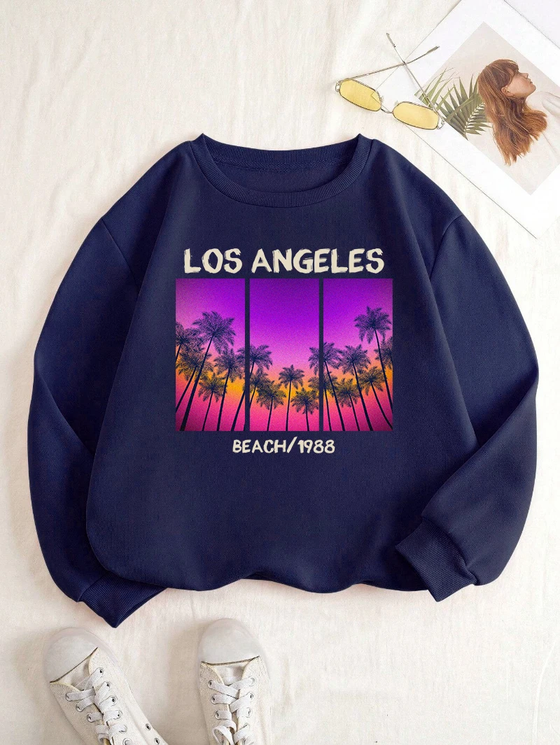 Autumn Winter Men Woman Pullover Los Angeles Beach Printing Hoodie Warm Fleece Crewneck Comfortable Sweatshirt Street Clothing