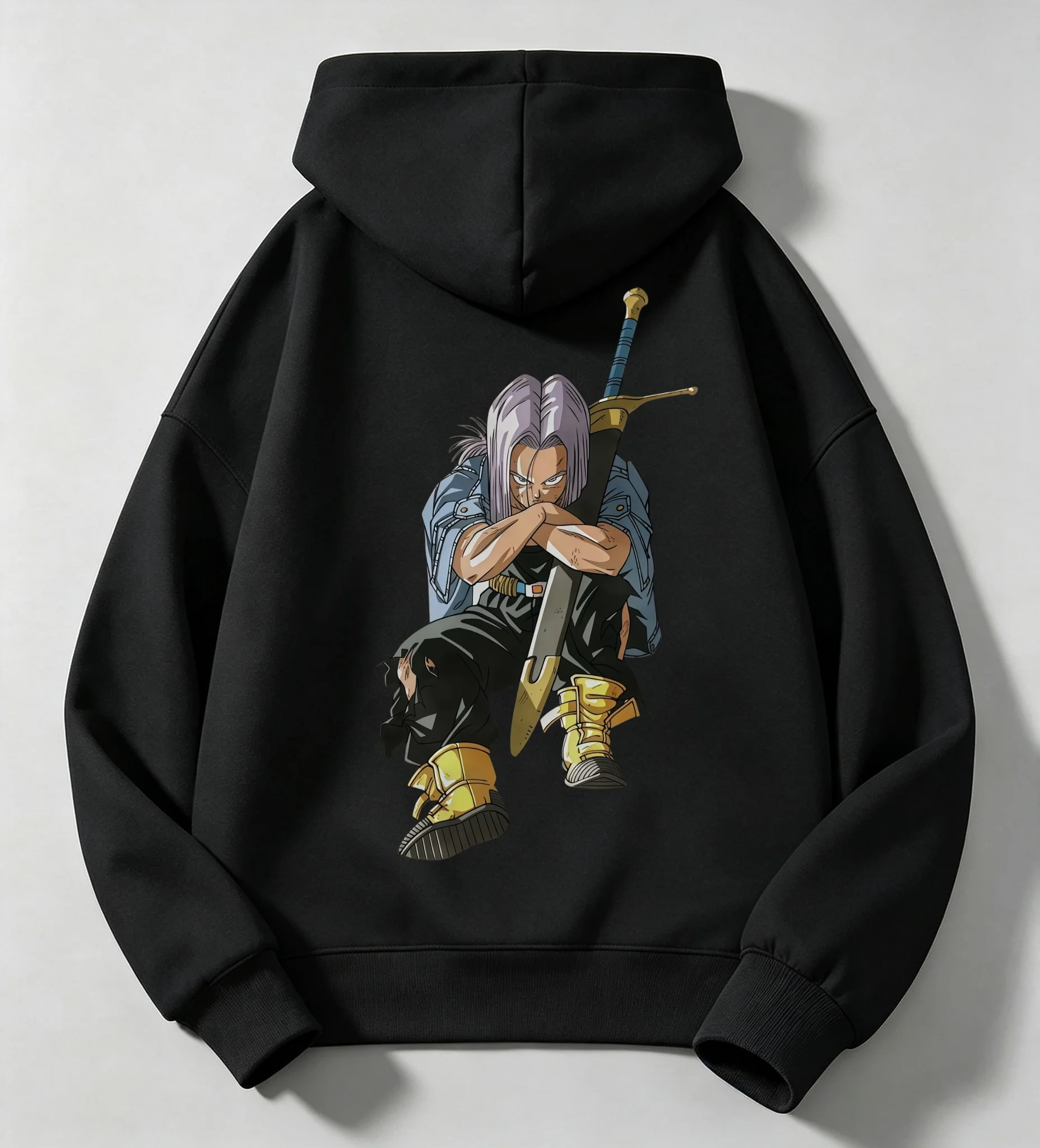 Hip-hop brand children's hooded sweatshirt withDragon Ball Trunks'sword character print,loose and casual street style casual top