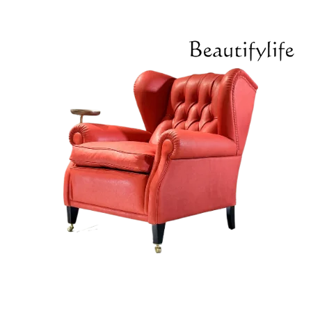 

Nordic high-end medieval oil wax leather single sofa chair balcony leisure chair single chair cigar