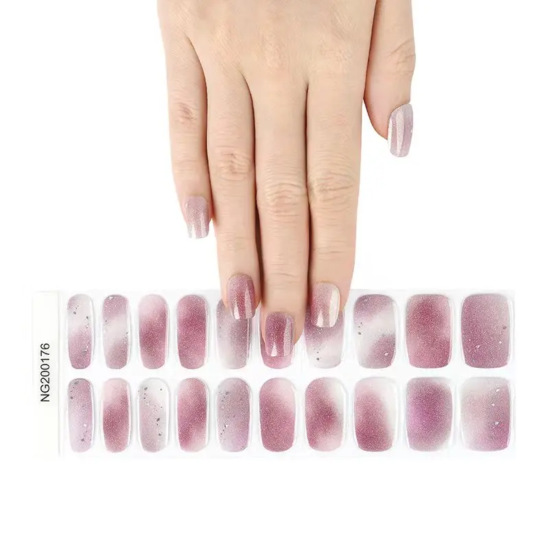 Gradient Rose Semi Cured Gel Nails Wraps Fashion Solid Color Manicure Decal UV LED Lamp Need Gel Nail Stickers Decoration