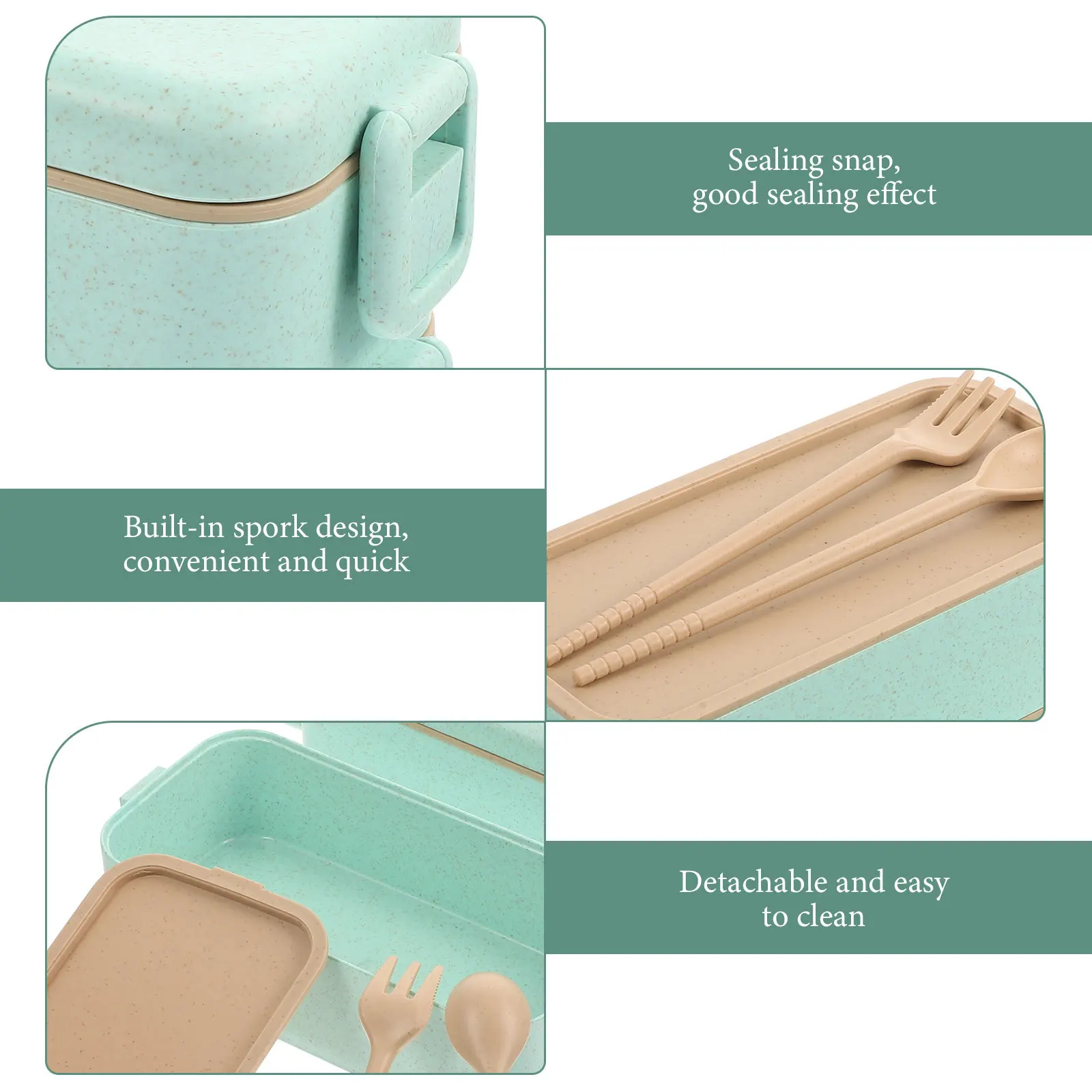

Wheat Straw Lunch Box Large Capacity Reusable Microwave Safe Bento Container Portable Food Holder for Office and School