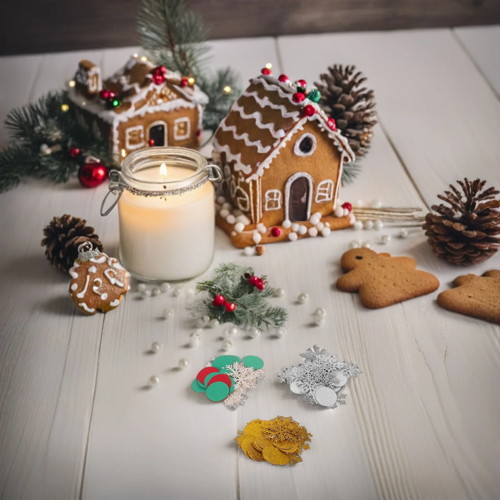 

300Pcs Christmas Snowflake Paper Confetti Glitter Sprinkles Table Decorations Holiday Party Scatter Winter Festival Accents