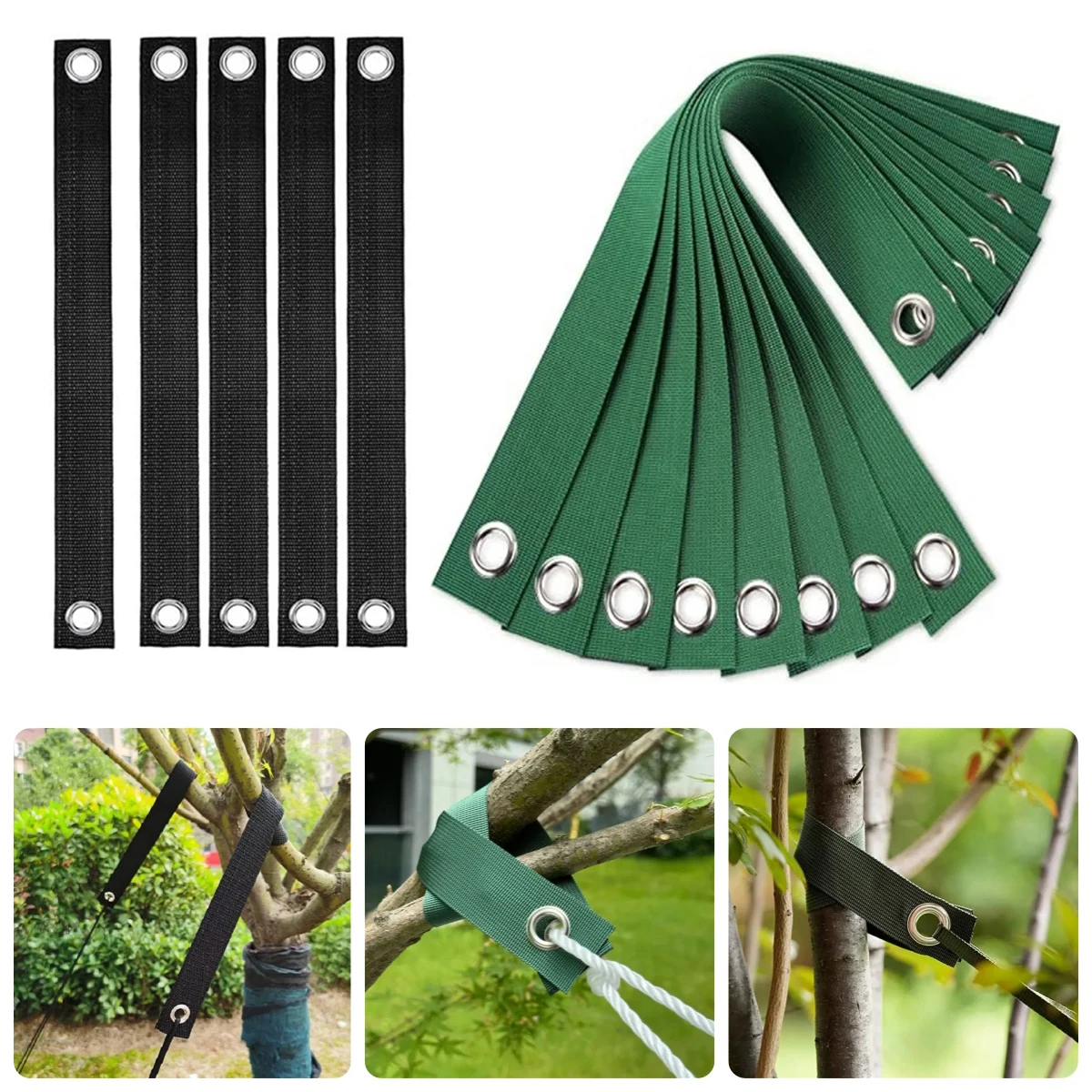 5Pcs Windproof Tree Branch Support Strap Garden Orchard Park Anti-Hurricane Stereotyped Straighten Nylon Fixed Belt Black/Green