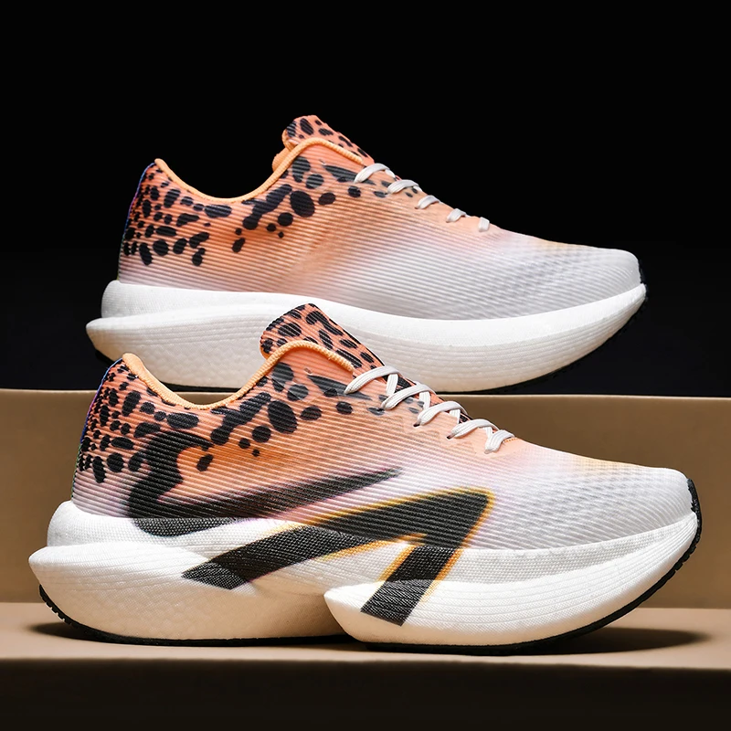 Herren-Freizeitsportschuhe, farbenfrohe Laufschuhe mit Leopardenmuster und Farbverlauf, dicke Sohle, hohe Dämpfung, atmungsaktive Laufschuhe mit feinem Mesh-Material, rutschfest und abriebfest, ideal für Langstreckenläufe, Fitness-Training, tägliche Anlässe und Reisen, trendige Unisex-Schuhe. – Detail 20