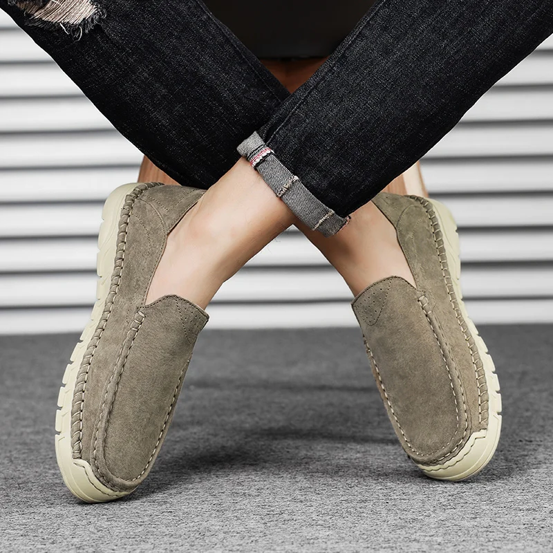 

Spring Autumn Men's Leather Shoes Laziness Slip On Breathable Soft Sole Men's Shoes Non-Slip Casual Shoes Men Sneakers