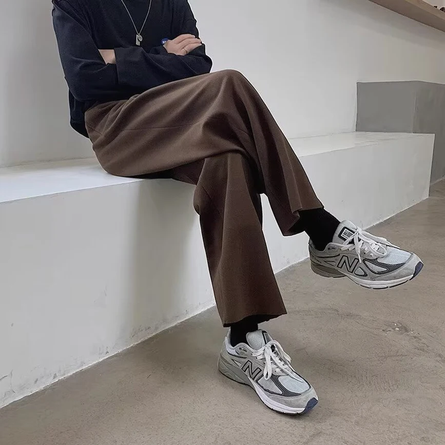 

Vintage Brown Wide Leg Men's Casual Pants American Style Leisure Suit Trousers Low Waist Youthful Vitality All Seasons