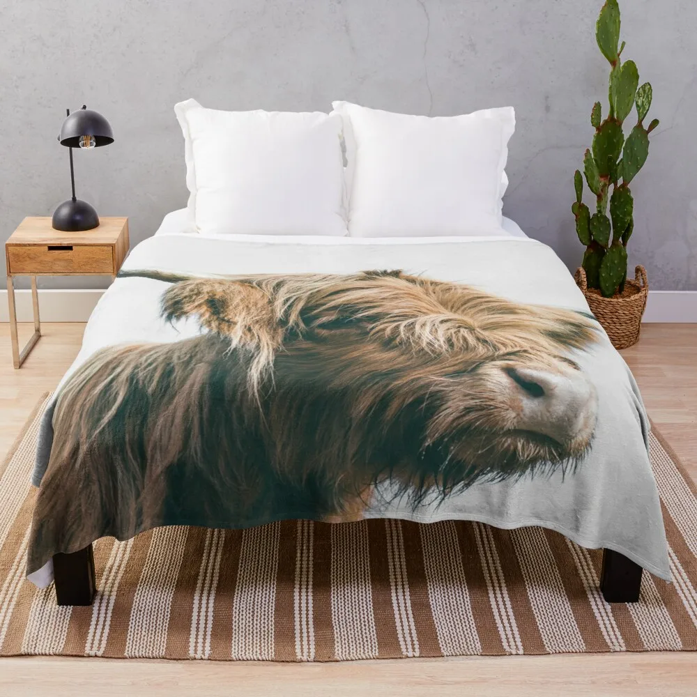 

Majestic Highland cow portrait Throw Blanket fur blanket