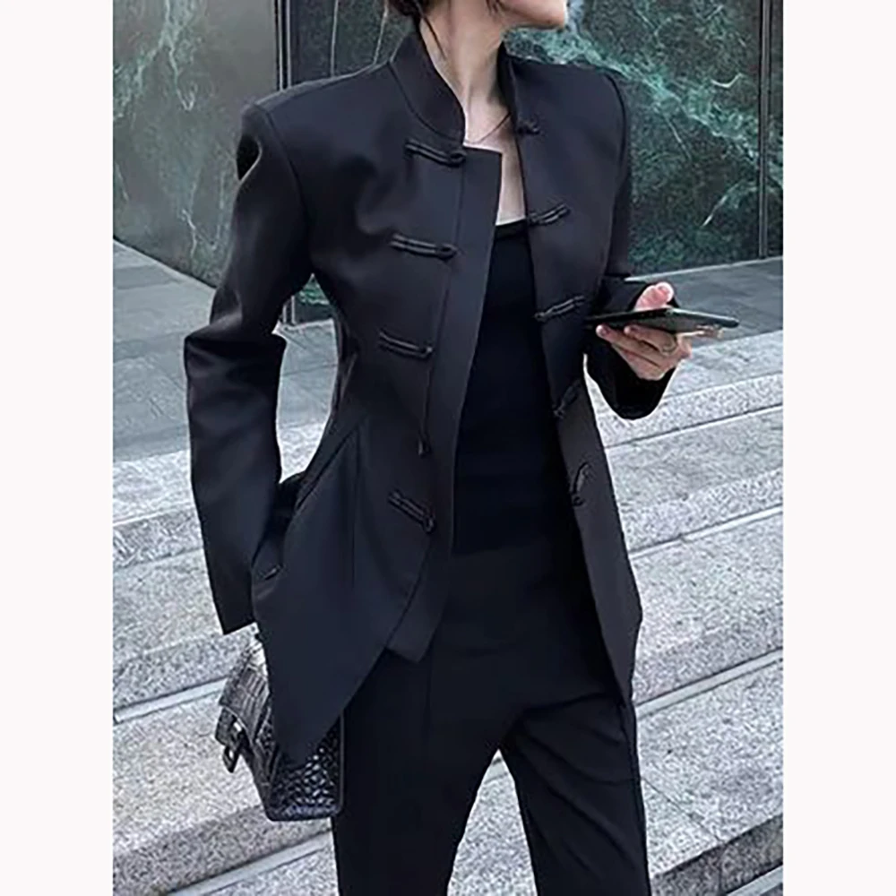 

Black Women Suits Customized Single-breasted for A Classic Chinese Suit Two Pieces(Jacket+Pants) Daily Office Lady Set