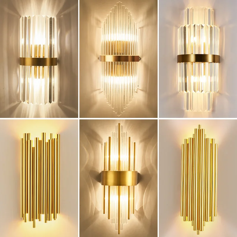 

Style Combinations Of Modern Light Luxury Crystal Gold Wall Lamps In Bedrooms, Beds, Living Rooms, Decorative LED Lights