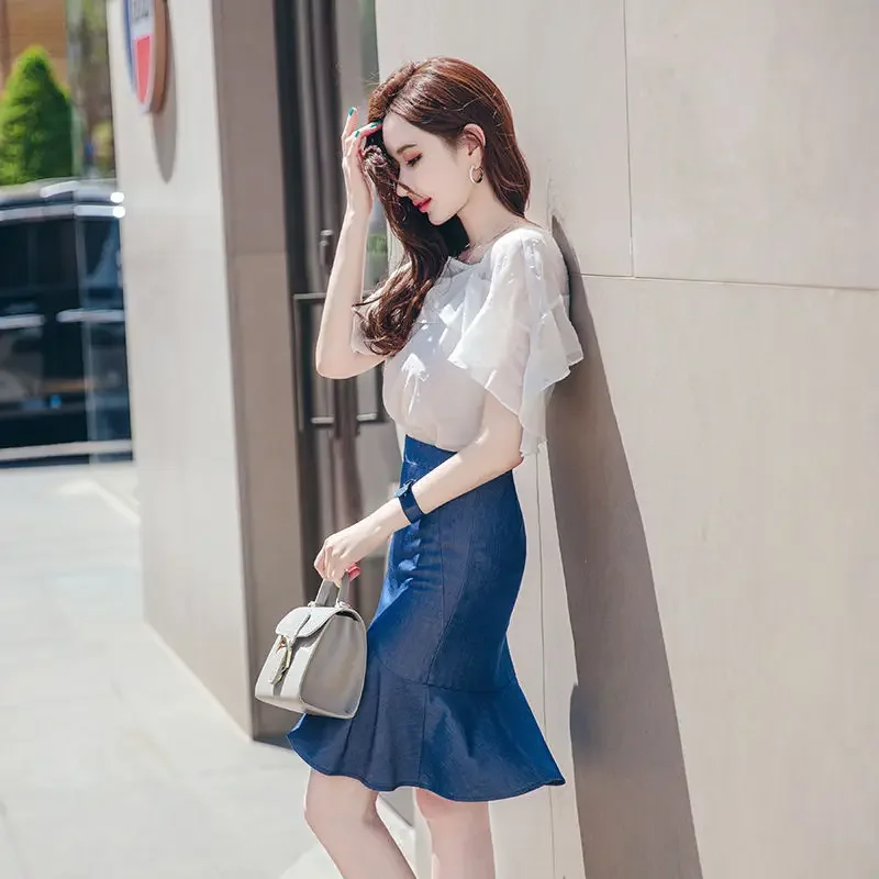 Female Outfits Lightly Cooked Short Sleeve Skirt Kawaii Women\'s Two Piece Set Korean Style Clothing New Arrivals Vintage Jacket