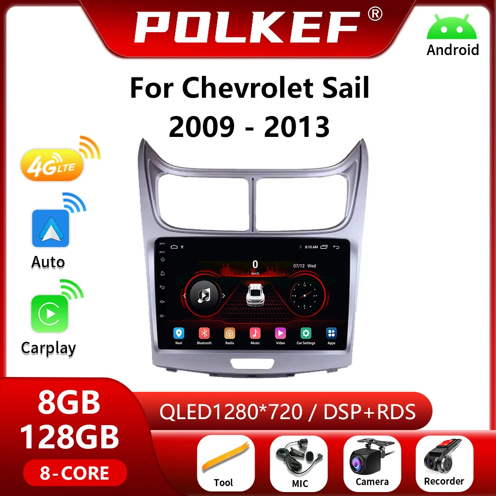 Rádio Do Carro Leitor Multimídia para Chevrolet Sail 2009-2013, Android 13, Navegação GPS, 2Din, DVD Stereo, Unidade de Cabeça, 4G Carplay, WiFi