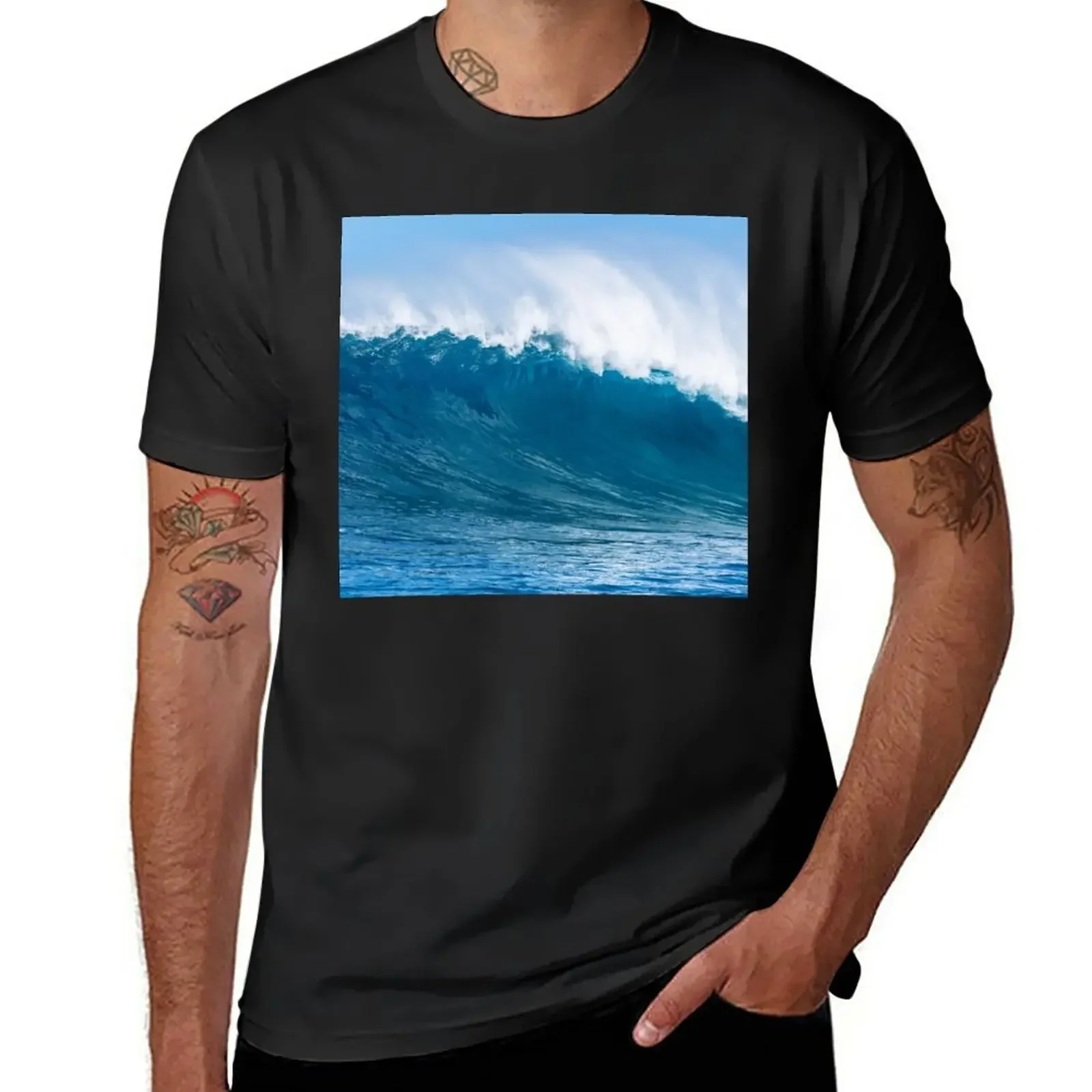 Blue Ocean Waves T-Shirt tops tees black t shirts for men