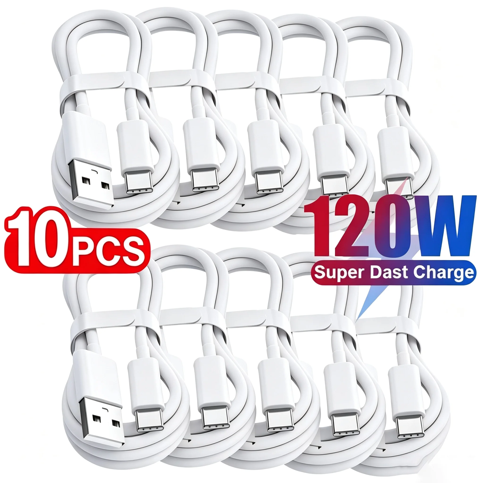 10Pcs 120W USB C Phone Cable For iPhone 16 15 17 Pro Max Plus Fast Charging Type-C Charge Braided Cables USB to Type C Data Line