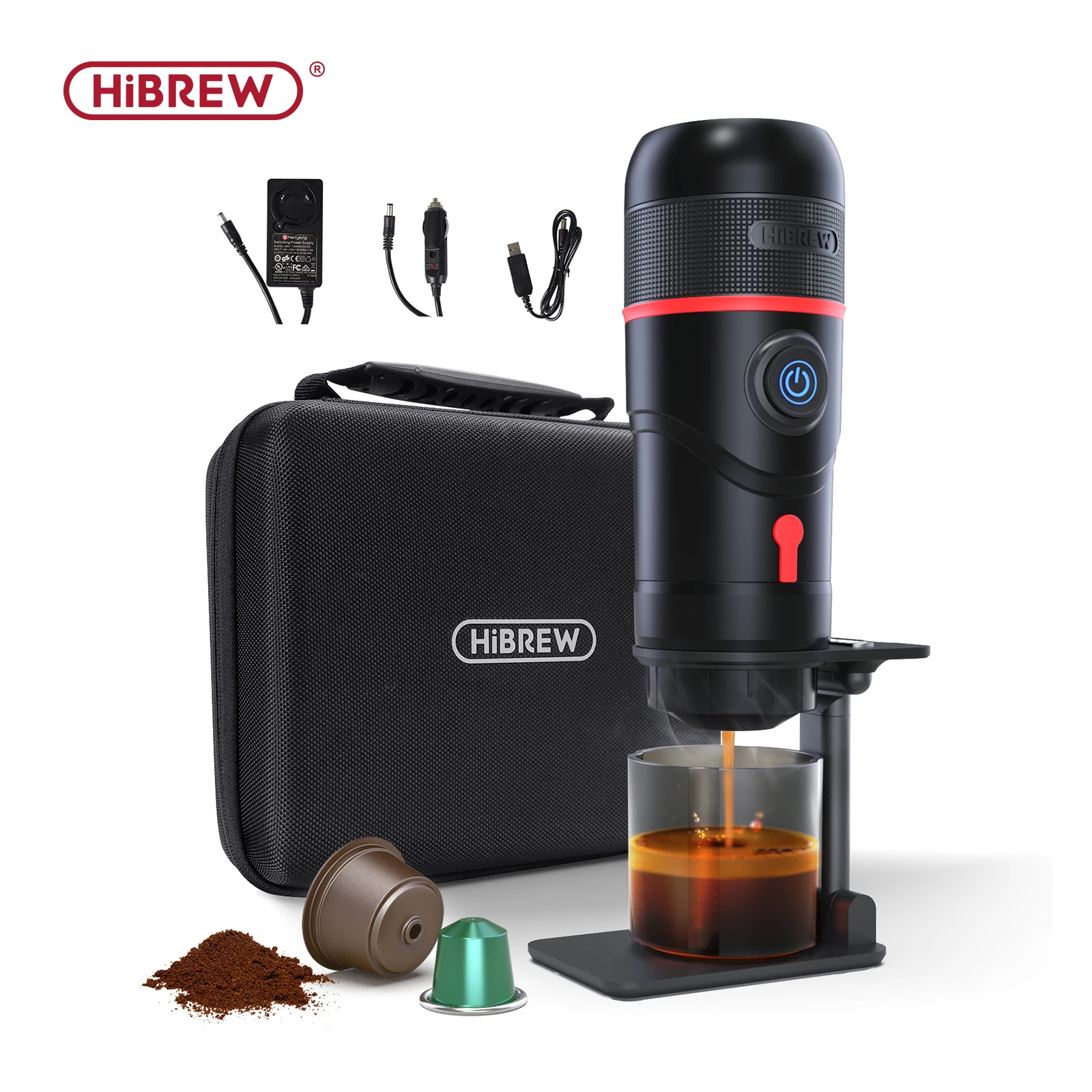HiBREW przenośny ekspres do kawy do samochodu i domu, ekspres do kawy DC12V Expresso Fit Nexpresso Dolce Pod kapsułka kawa mielona H4