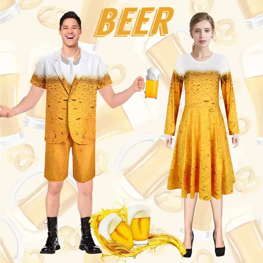 2025Halloween Conjunto de disfraces de cerveza para hombres y mujeres, fiesta de bebida tendencia KTV, disfraz de cosplay divertido