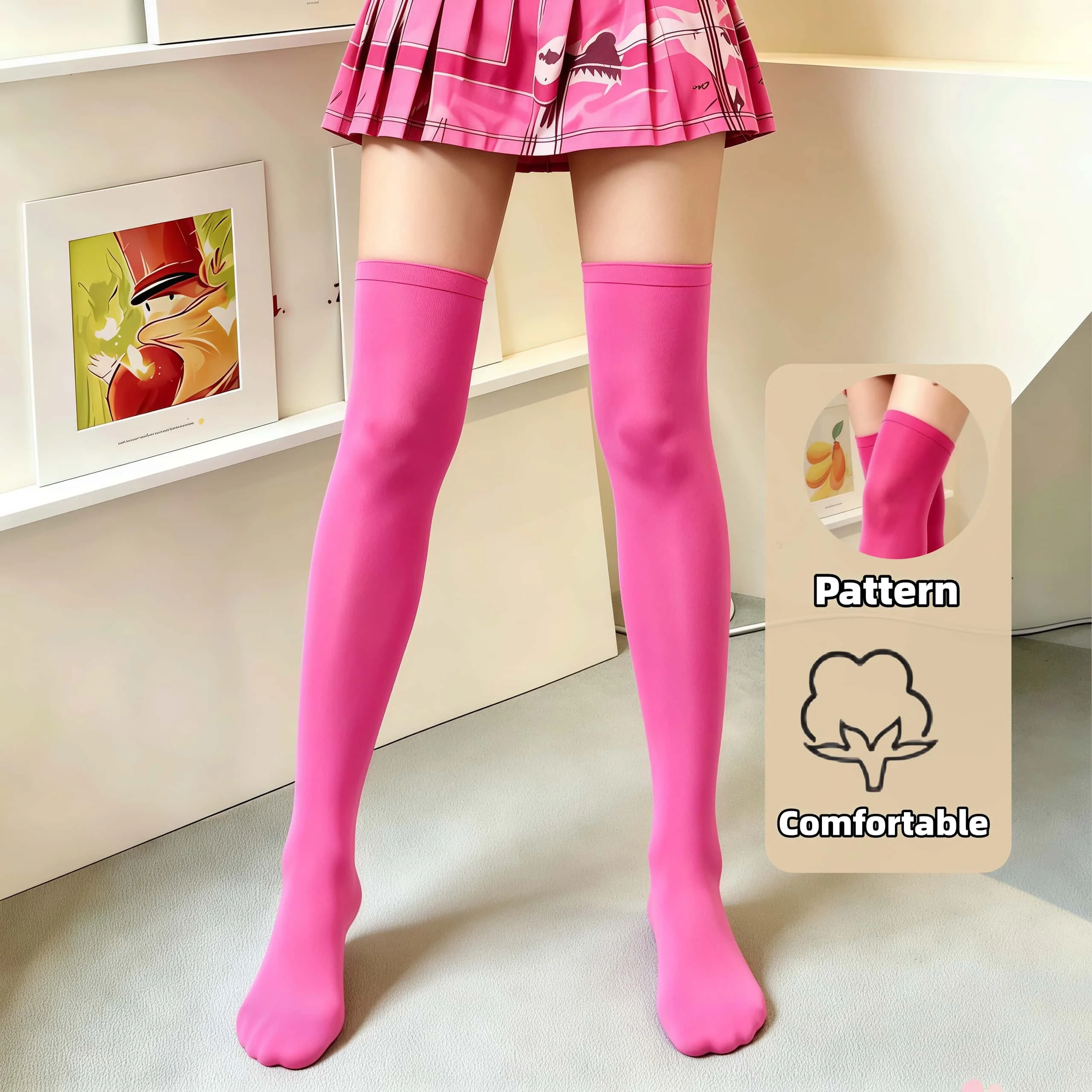 Solide magentafarbene Overknee-Socken für Damen, bequeme, elastische, vielseitige hohe Socken, perfekt für den täglichen Gebrauch und Partys – Detail 5