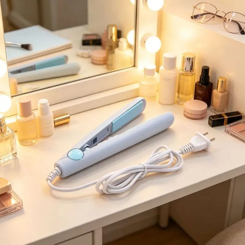 Mini Portable Hair Straightener Curling Iron 2 in 1 Automatic Flat Iron for Women Students Home Salon Travel Pink Styling Tool