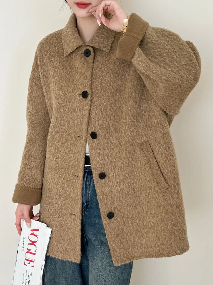 ZMEENNA Stilvolle Jacke aus Wollmischung für Damen mit Kragen und Manschetten, lässige Langarm-Oberbekleidung, Vordertaschen ZM4084