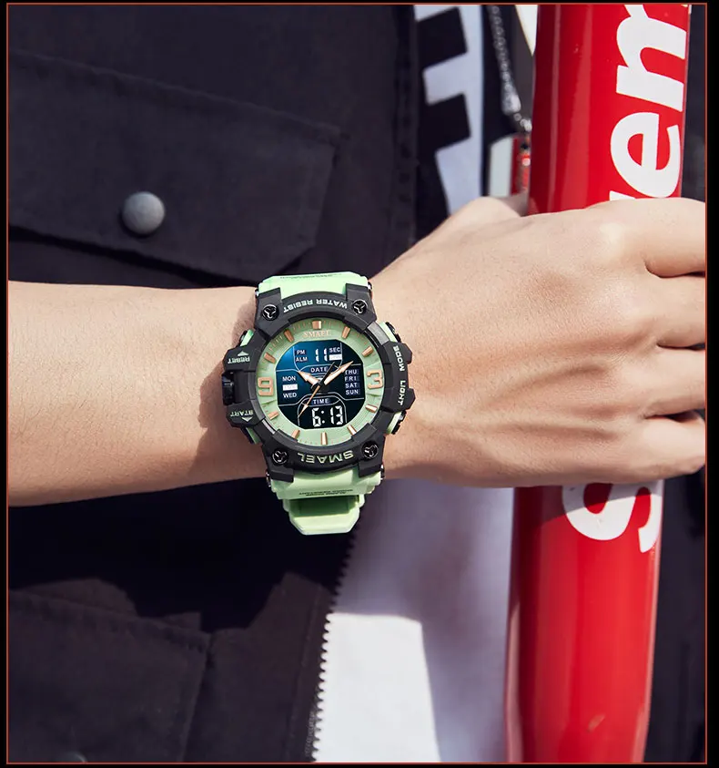 SMAEL 8049 Watch Sport LED Light Alarm Clock Dual Time Display WaterproofWeek Auto Date Wristwatches Quartz S626e677401714507a6cea2feb9d18e4dB