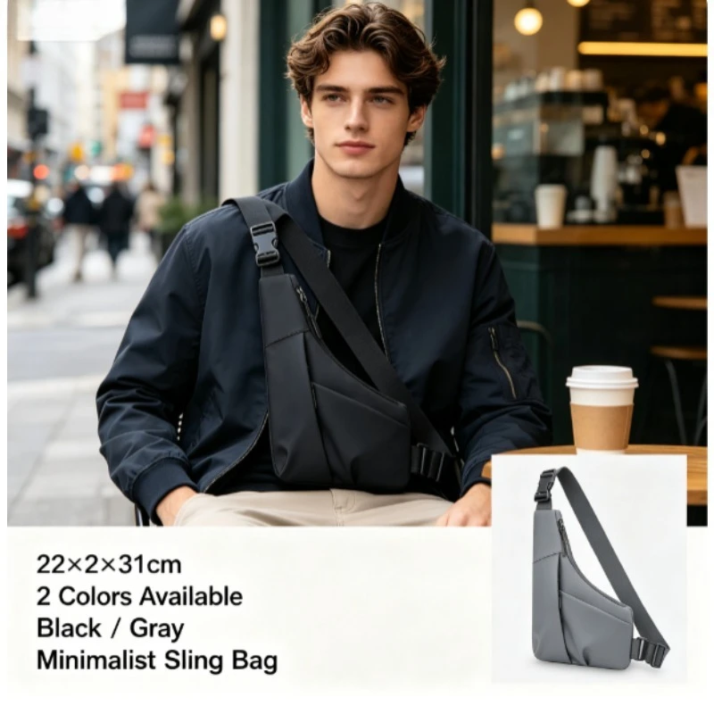 New Water Resistant Triangle Crossbody Bag for Men, Large Capacity PU Leather Outdoor Casual Fashion Shoulder Sling Pack