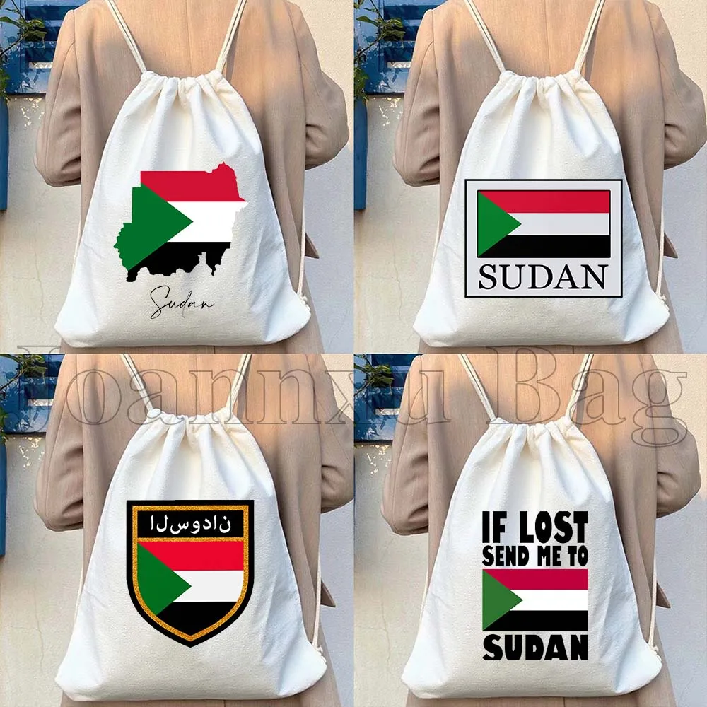 

Sudan Country Map Flag Sudanese Canvas Drawstring Bags Soccer Backpack Gym Sackpack String Bag for Exercising Hiking Sports Yoga