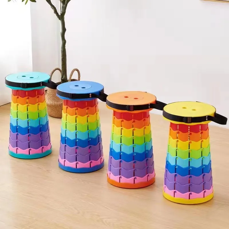 Rainbow Retractable Stool Fold Outdoors Chair Mobile Portable Travel Line Up Fishing Plastic Stools Furniture For Home