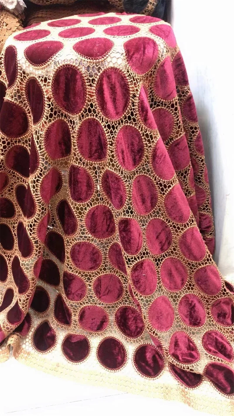 Tela de encaje de terciopelo africano, cordón de guipur de alta calidad, tela de encaje de terciopelo para vestido de novia de fiesta nigeriana, 5 yardas