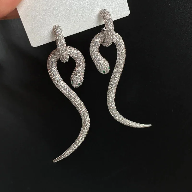 Exaggerated Female Earrings 925 Silver Needle S Snake Shaped Animal Ear Gothic Silver Color Wedding Jewelry Gift