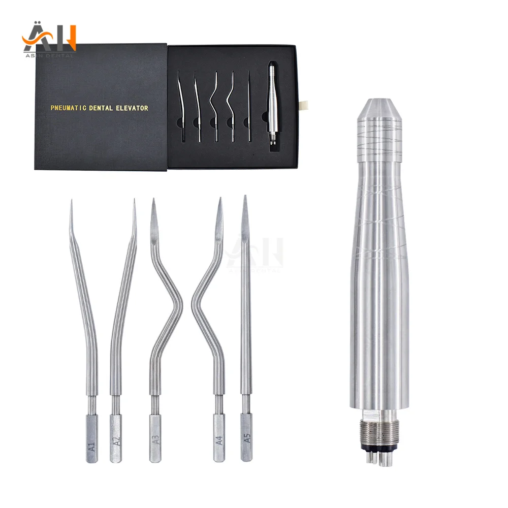 Tooth Extraction Tool Kit Pneumatic Dental Elevator Forceps Stright Curved Root Elevator For Tooth Extraction With 5 Tips