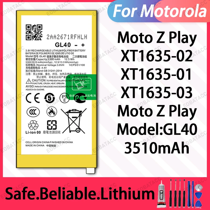 

100% Brand New GL40 Battery For Motorola Moto Z Play/XT1635-02 Large capacity Batteries+Free Tools
