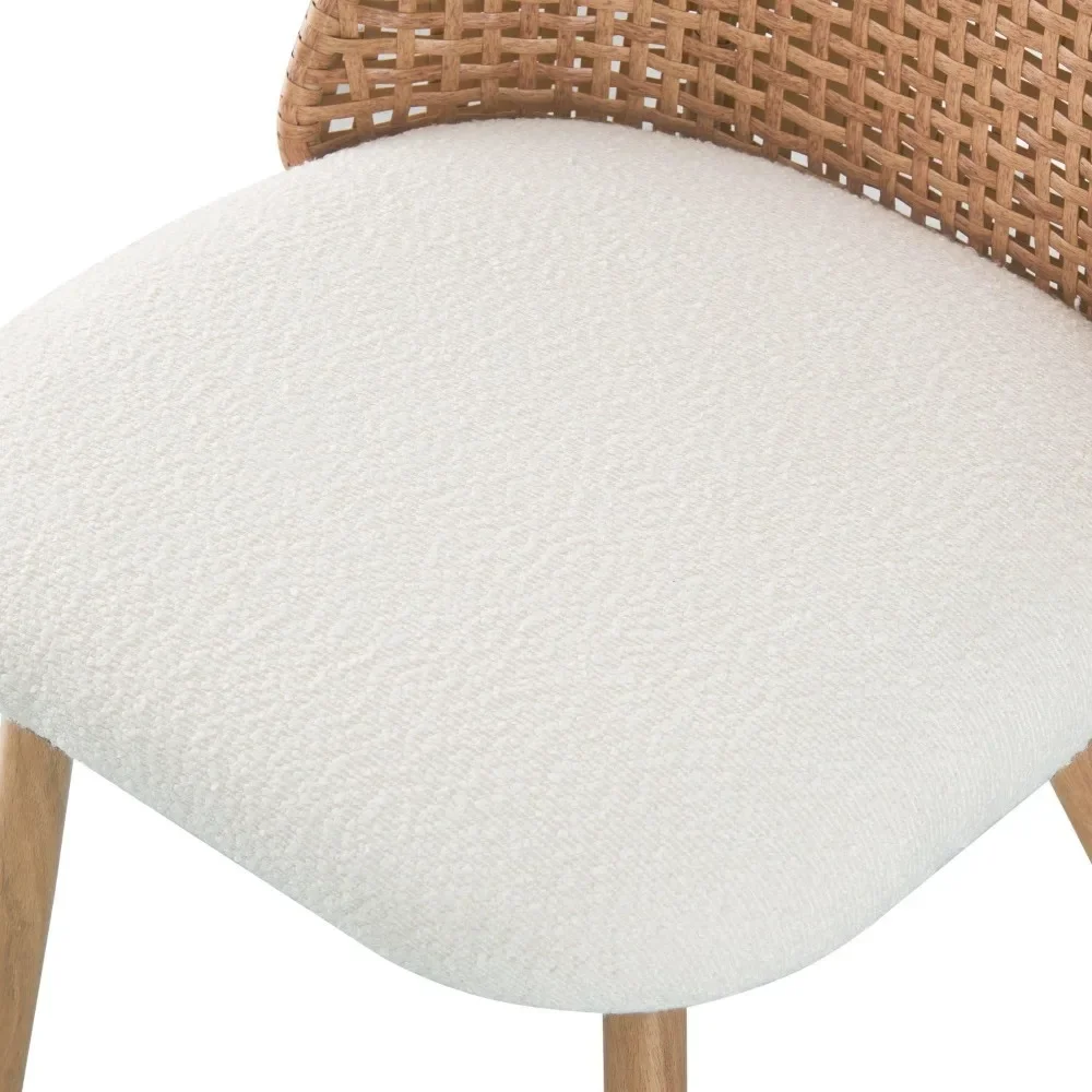 Rattan Counter Height Bar Stools, Upholstered Boucle Barstools with PE Rattan Back,Stools Armless Bar Chairs