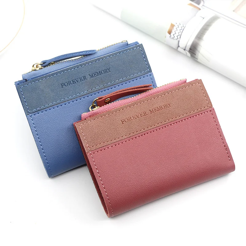 Fashionable new women's short wallets Multiple color contrast short leather wallets Fringe zippers Multi clip zero wallet