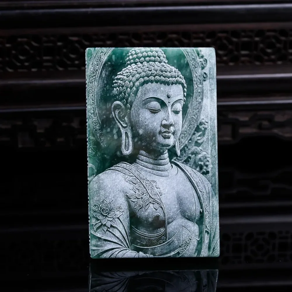 

Natural A-grade Jadeite Buddha Blue Water Material Double sided Precision Shadow Carving Jade Pendant Jade safety necklace