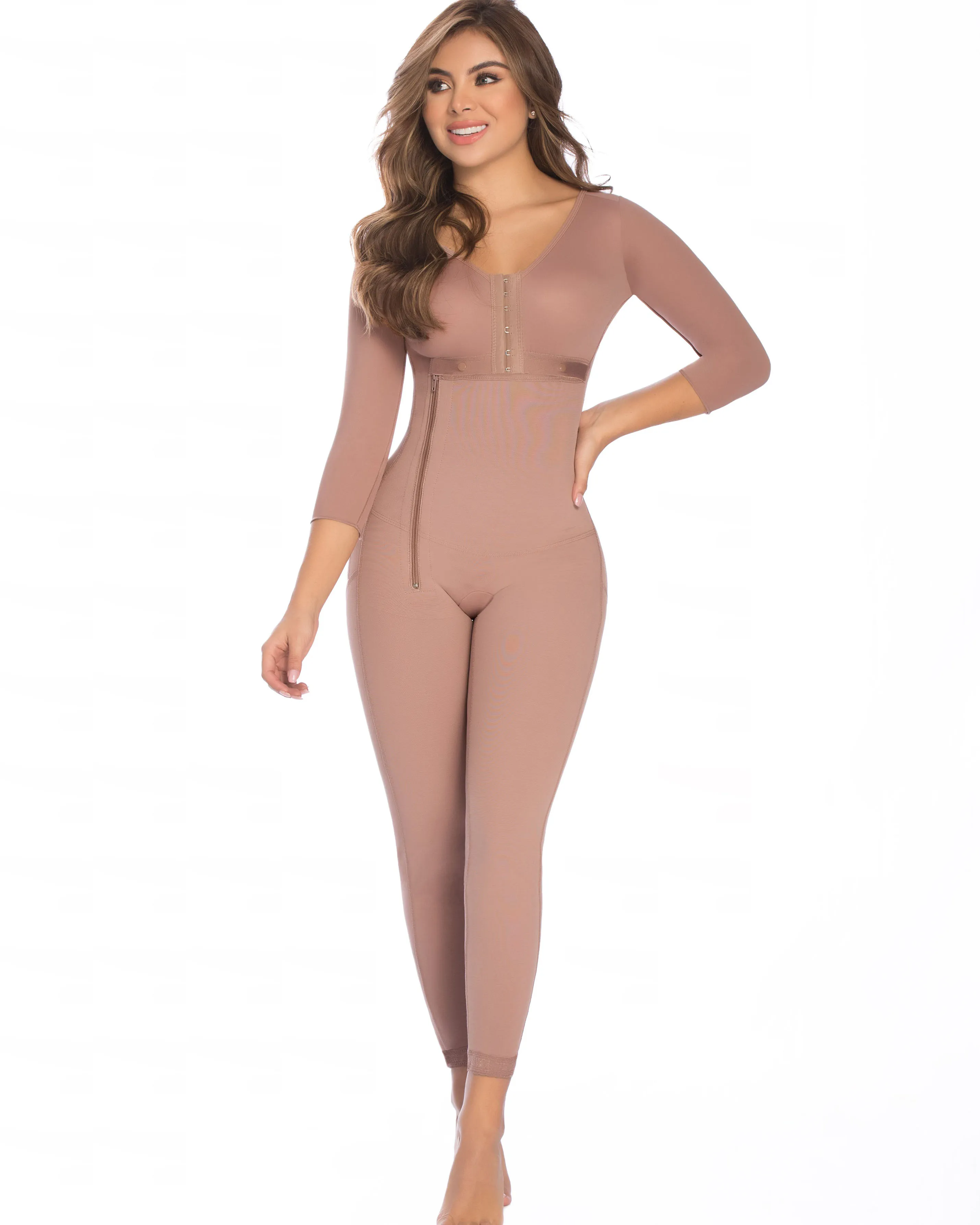 Fajas Colombianas Women's Body Shaper Breast Support Side Long Sleeve Tummy Control Long Bodysuit Shapewear Waist Trainer