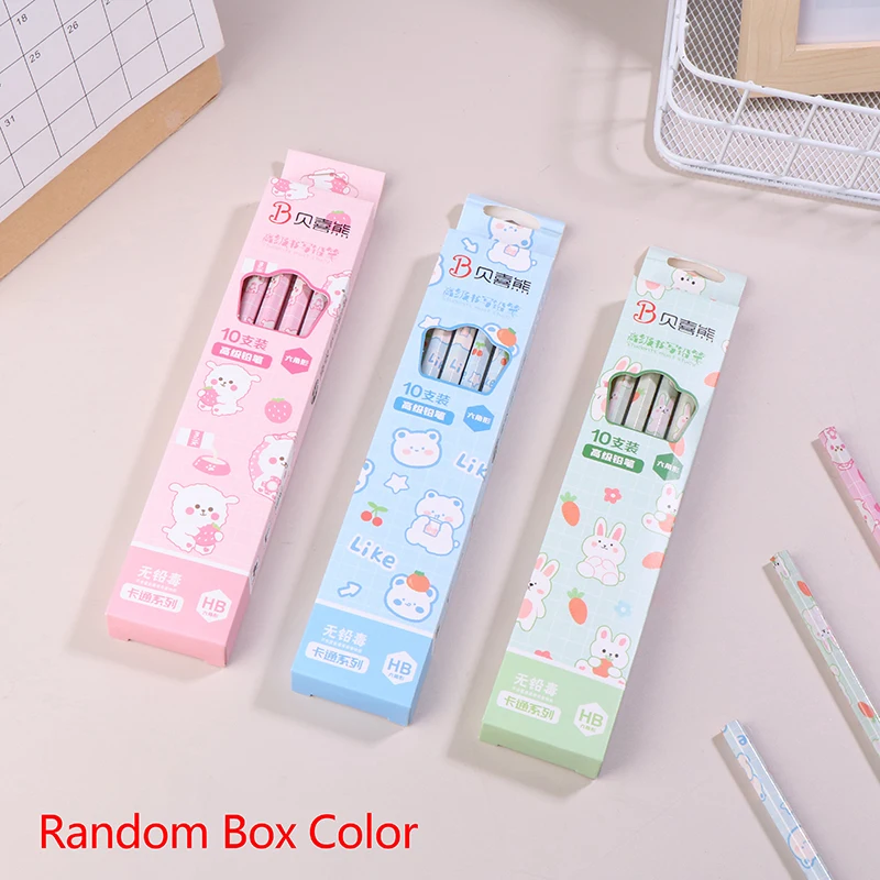 10Pcs/box Wooden Pencils Cute Cartoon HB Pencil Sketch Drawing Stationery Student School Office Supplies