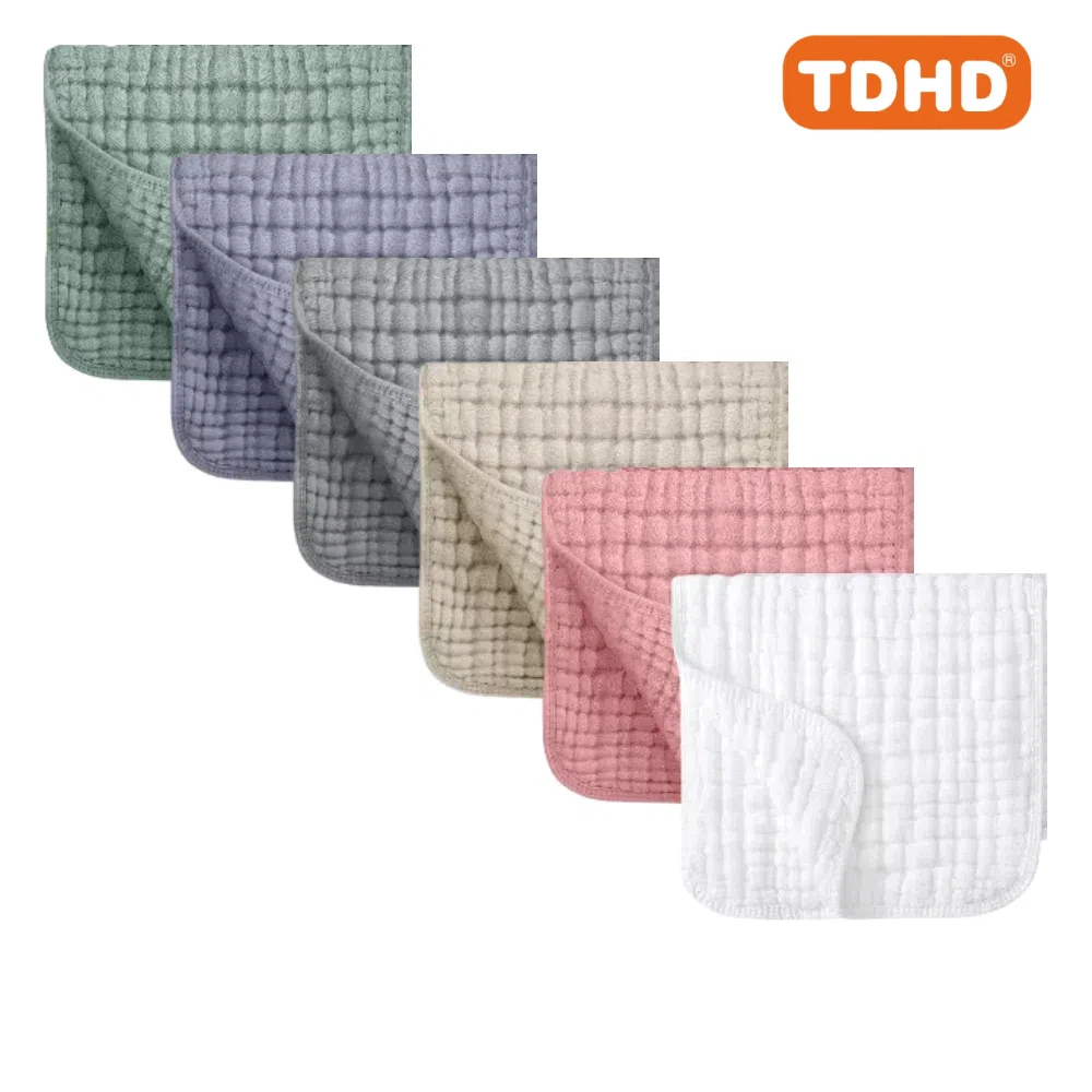 

TDHD 6 PCS of baby solid color six layers of pure cotton gauze burp towel wrapping process water absorption speed fast pop color
