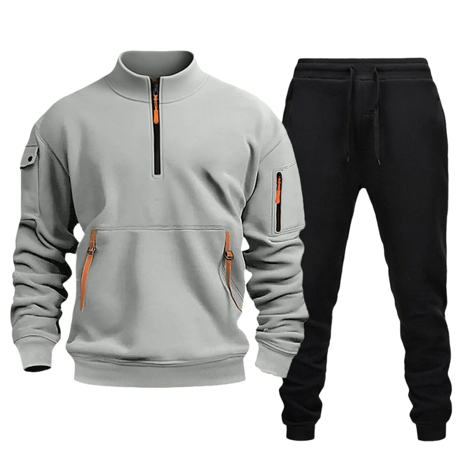 

Tuxedo with Lapel Men's Casual 1/4 Zip Long Sleeve Pocket Pullover Workwear Sport Fleece Long Sleeve And Long Pants Men Suit 50s