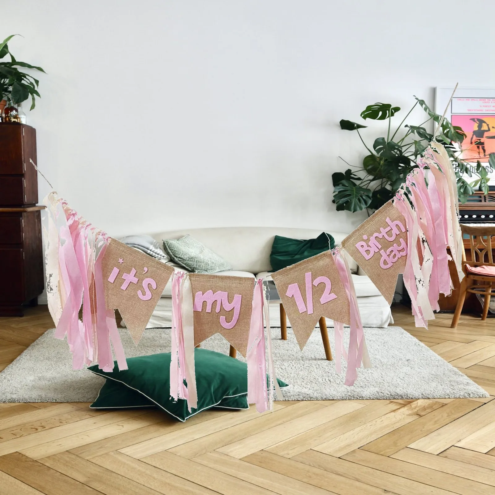 Half way to First Banner , High Chair Banner, Half Year Birthday Decorations, Backdrop Garland Photobooth Props for Birthday