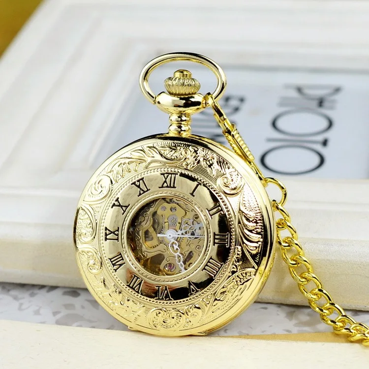 Cao Cấp Vàng Cơ Đồng Hồ Bỏ Túi Cho Nam Nữ Rỗng Mặt Số La Mã Vàng Ốp Lưng Fob Dây Chuyền Mặt Dây Chuyền Đồng Hồ Cho Bộ Sưu Tập Quà Tặng