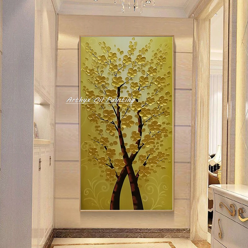 

Arthyx Handpainted Knife Tree Flowers Oil Painting On Canvas,Abstract Posters,Room Decor,Wall Art Picture,Modern Home Decoration