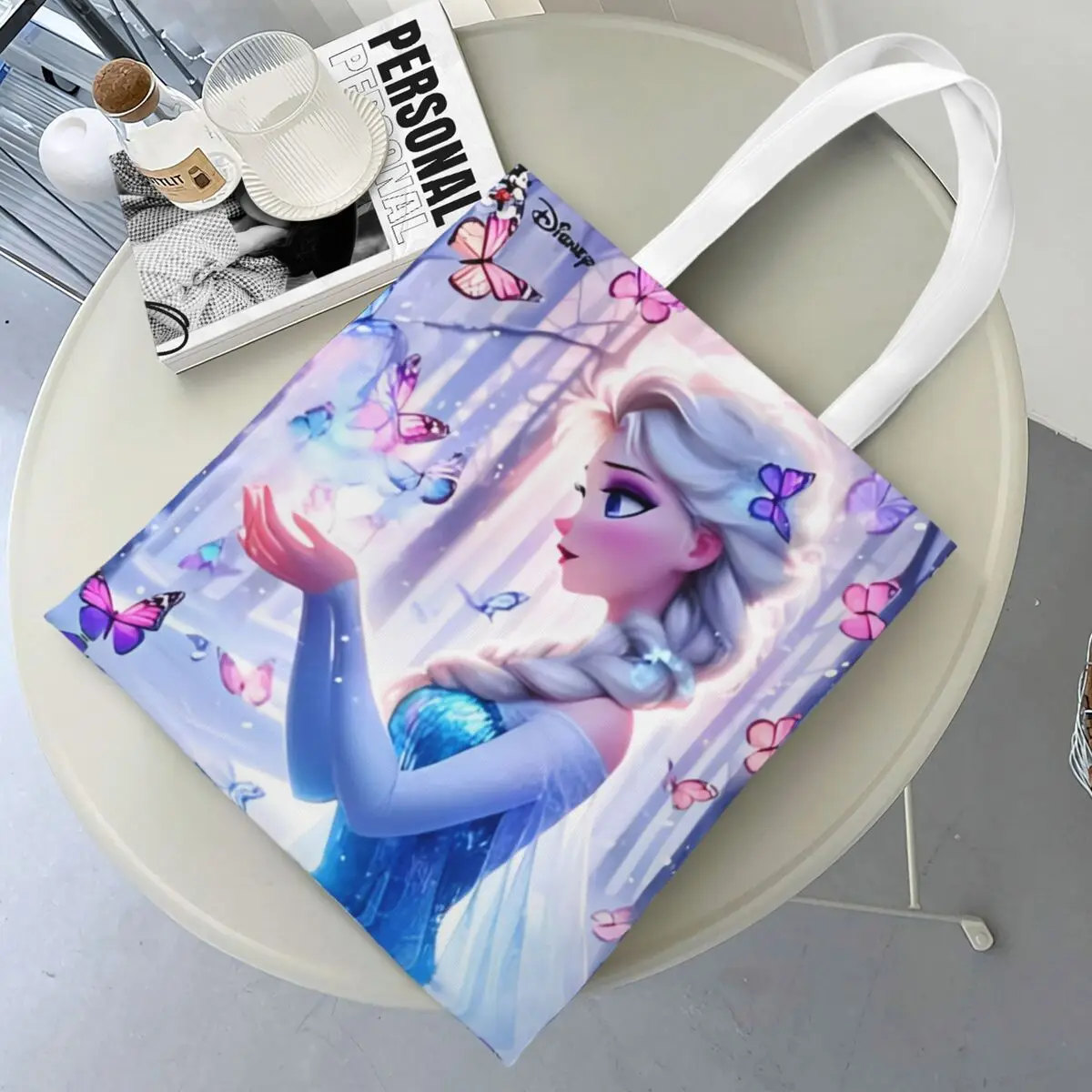 Frozen Elsa Snowflake Swirls Princess Pose Canvas Tote Bag Reusable Unique Design Trend Bag for Women Men