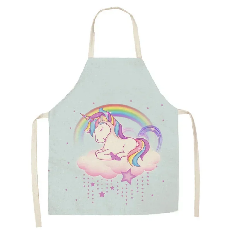 Kitchen Apron Cartoon Unicorn Musical Print Linen Stain Resistant Apron Women Men Cooking Accessories Child Kitchen Apron