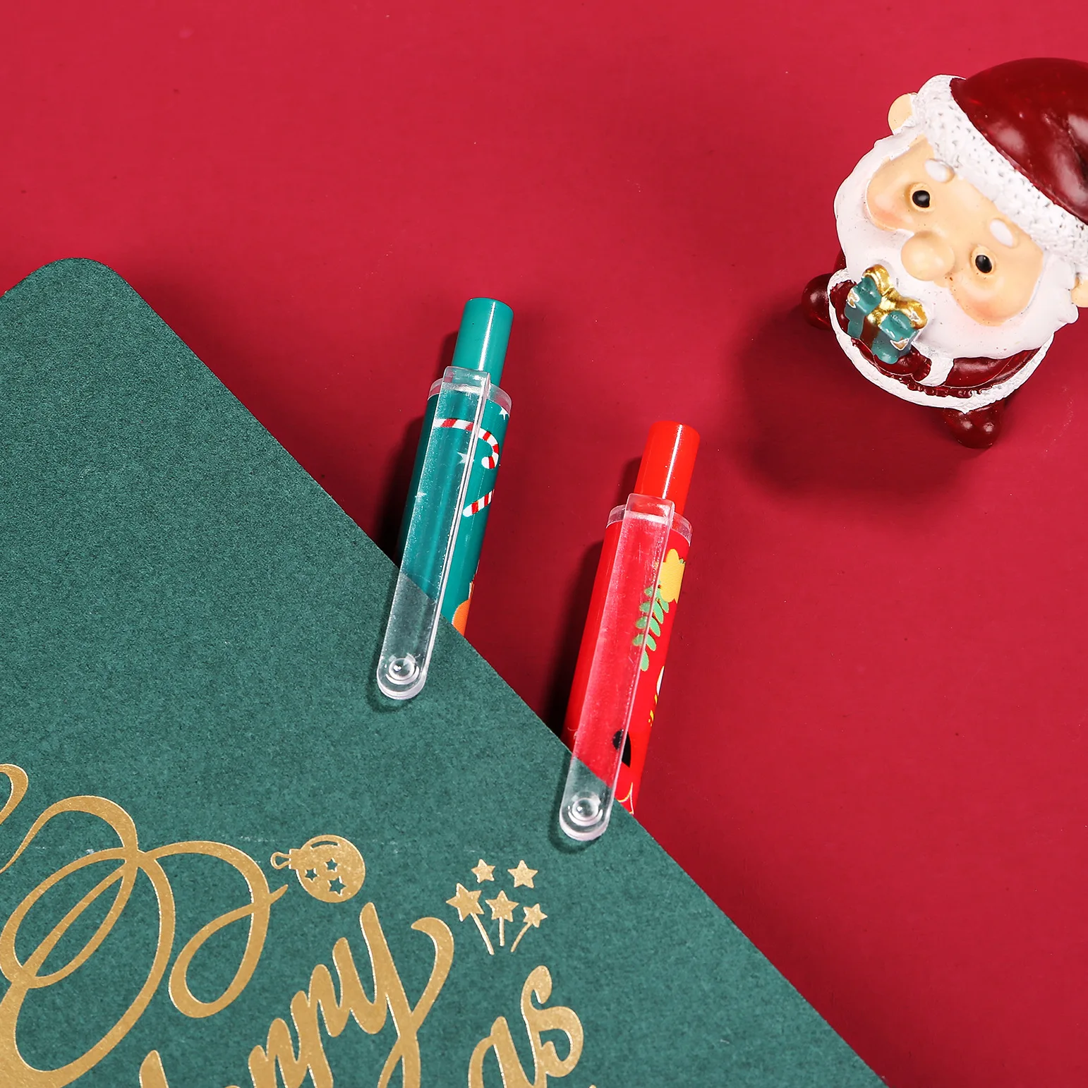 13/26pcs Christmas Retractable Ballpoint Pens, Vibrant Red Teal Barrels with Festive Prints,for Holiday Stocking Stuffers