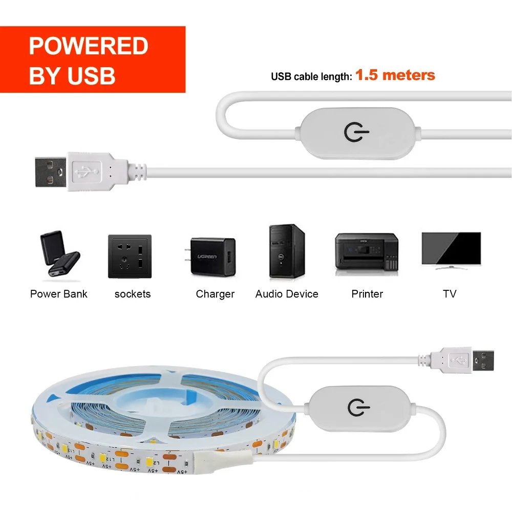 DC5V pasek LED USB 2835 ściemnialny przełącznik dotykowy z podświetleniem do telewizora taśma kuchenna elastyczna taśma LED wstążka oświetlenie