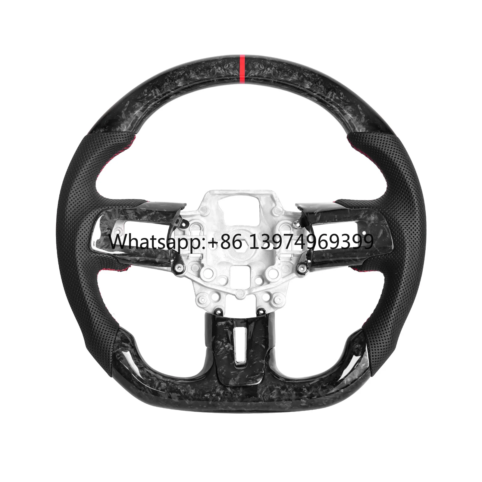 Forged Carbon Fiber Steering Wheel Flat Bottom with Perforated Leather for Mustang EcoBoost/GT/Shelby GT350/GT350R 2015-2017