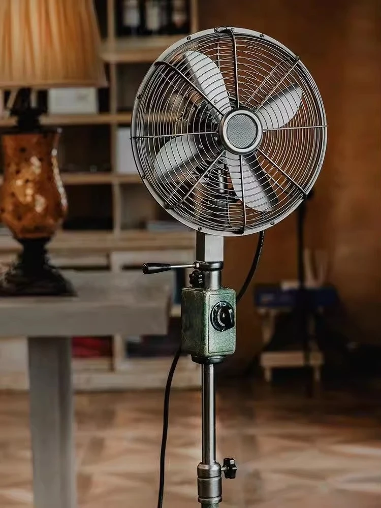 IMASU Retro Mechanical Control Electric Floor Fan Home Silent Metal Vertical Air Circulation Shaking Nostalgic view 2