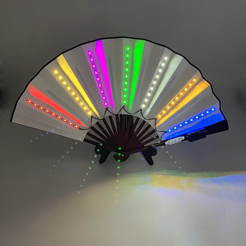 

New 5V Rechargeable Colorful LED Fan Music Performance Accessory Glowing Props Flashing Lights Neon Fan For Nightclub